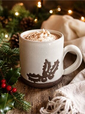Chelsea Pottery Handmade Holly Christmas Coffee Mug Signed 14 oz